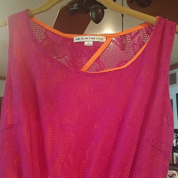 Above the knee pink mesh over bright orange dress - Picture 2 of 4